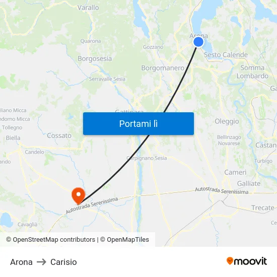 Arona to Carisio map