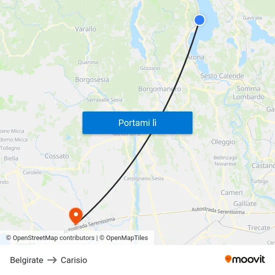 Belgirate to Carisio map
