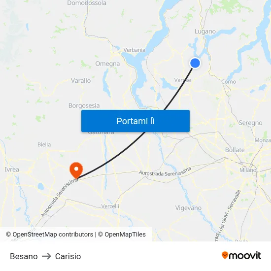 Besano to Carisio map