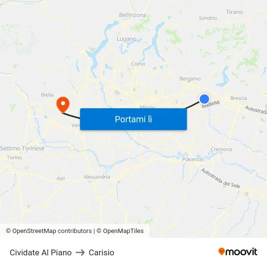 Cividate Al Piano to Carisio map