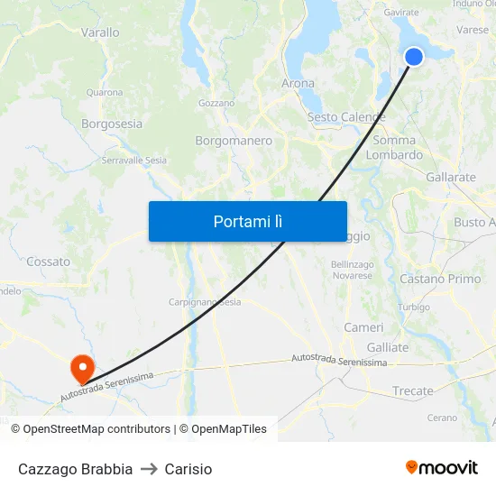 Cazzago Brabbia to Carisio map