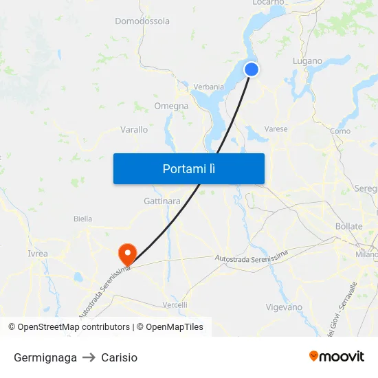 Germignaga to Carisio map