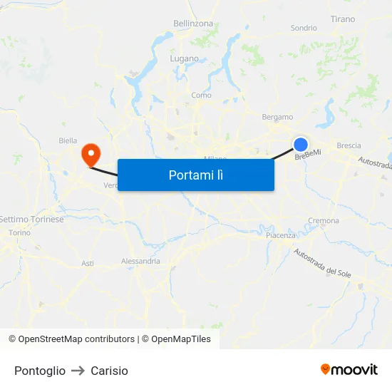 Pontoglio to Carisio map