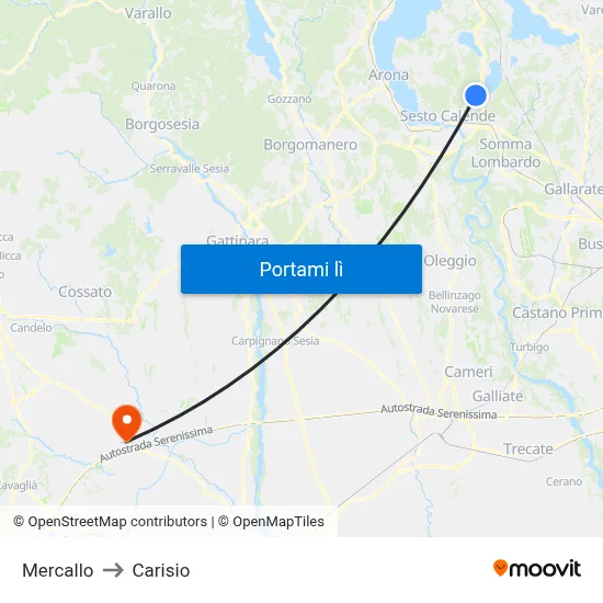 Mercallo to Carisio map