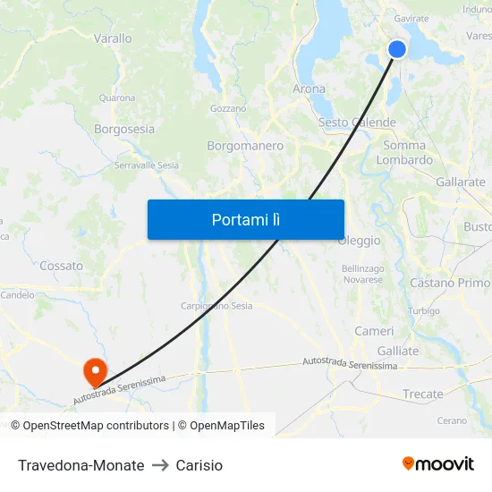 Travedona-Monate to Carisio map