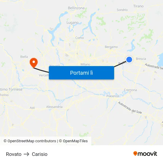 Rovato to Carisio map