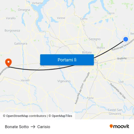 Bonate Sotto to Carisio map