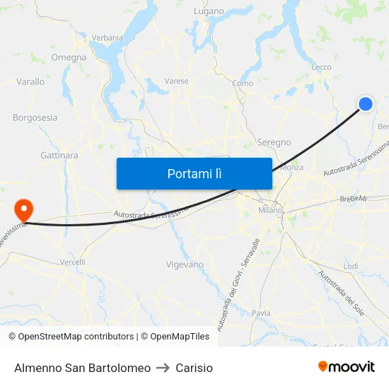 Almenno San Bartolomeo to Carisio map
