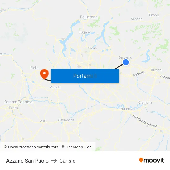 Azzano San Paolo to Carisio map