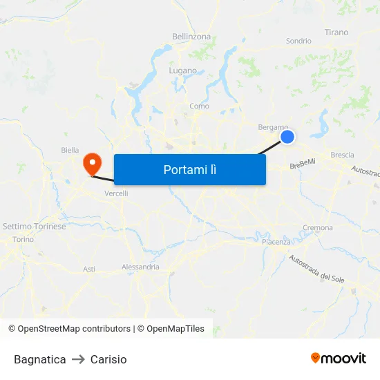 Bagnatica to Carisio map