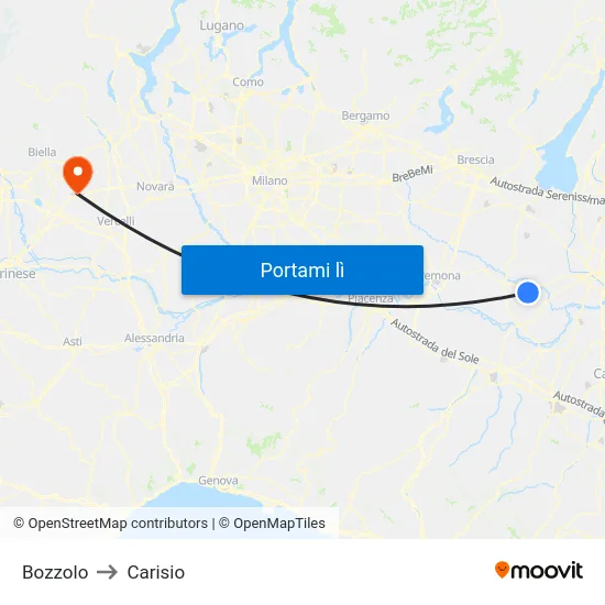 Bozzolo to Carisio map