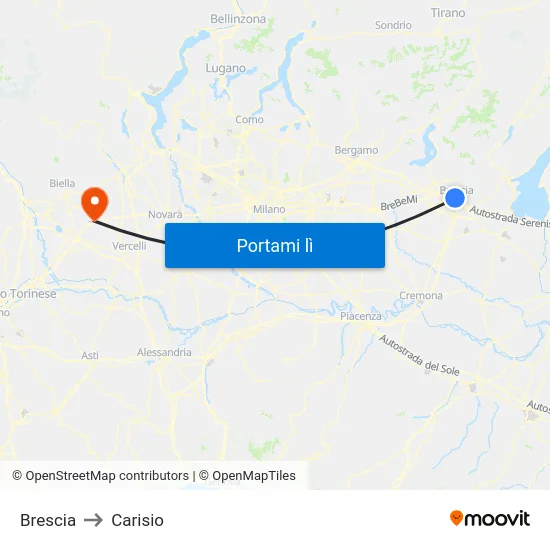 Brescia to Carisio map