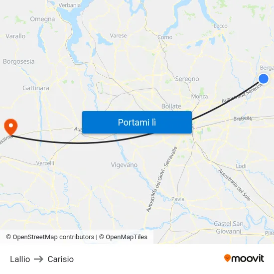 Lallio to Carisio map