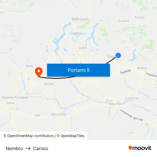 Nembro to Carisio map