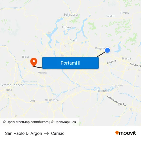 San Paolo D' Argon to Carisio map