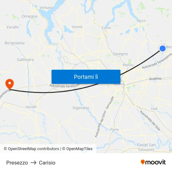 Presezzo to Carisio map