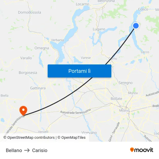 Bellano to Carisio map