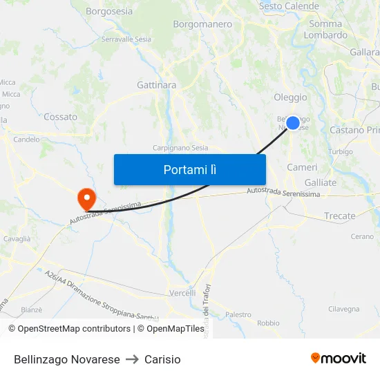 Bellinzago Novarese to Carisio map