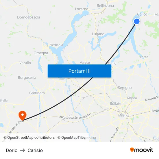 Dorio to Carisio map