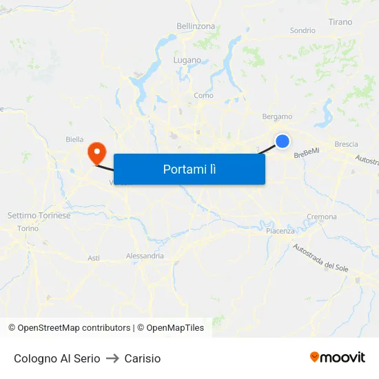 Cologno Al Serio to Carisio map