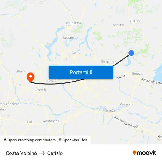 Costa Volpino to Carisio map