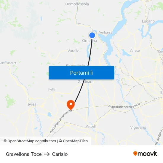 Gravellona Toce to Carisio map