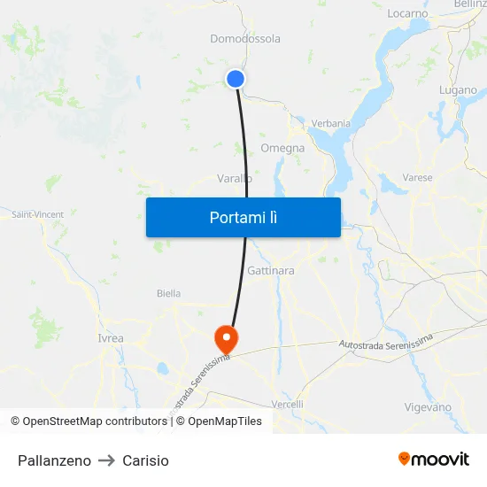 Pallanzeno to Carisio map