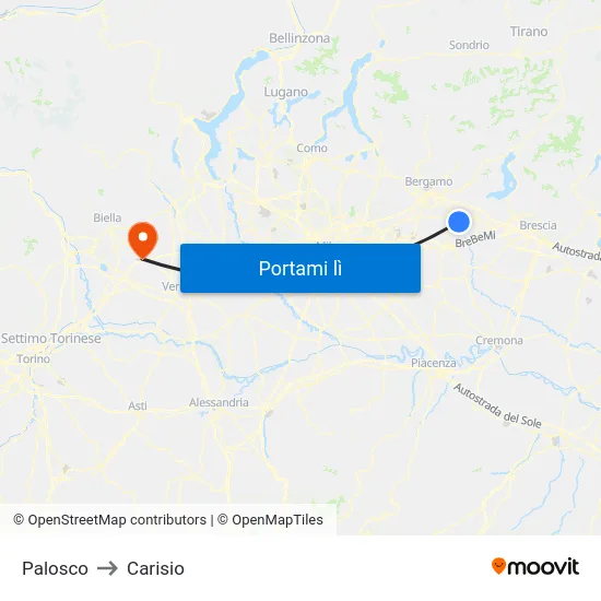 Palosco to Carisio map
