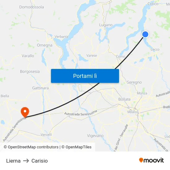 Lierna to Carisio map