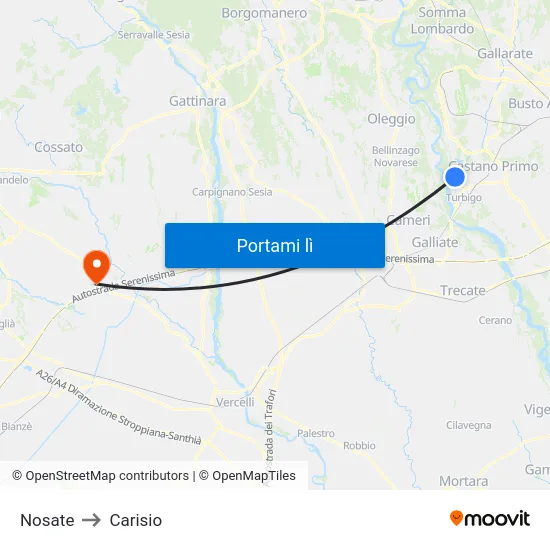 Nosate to Carisio map