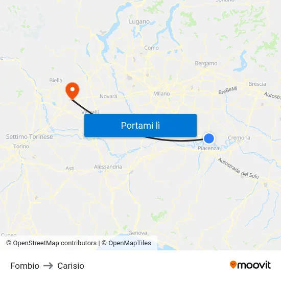 Fombio to Carisio map