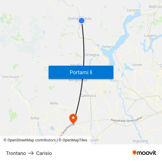 Trontano to Carisio map