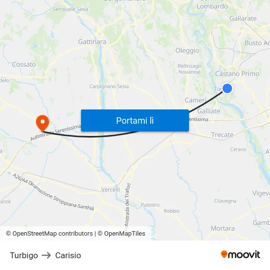 Turbigo to Carisio map