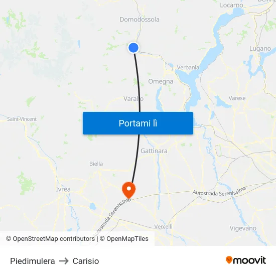 Piedimulera to Carisio map