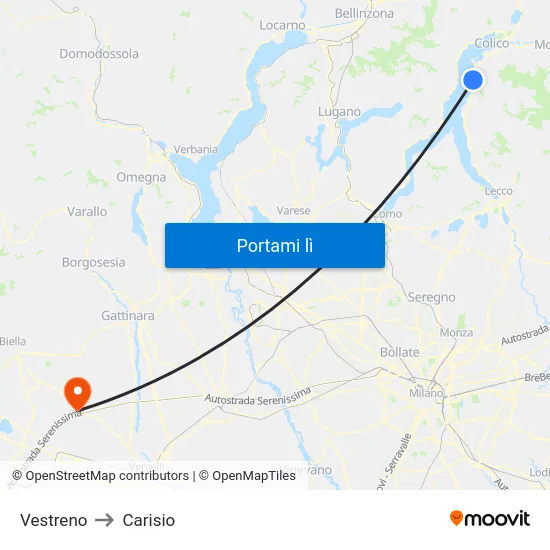 Vestreno to Carisio map