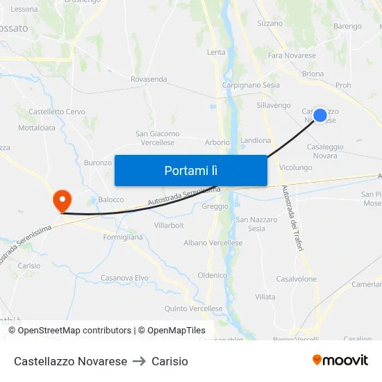 Castellazzo Novarese to Carisio map