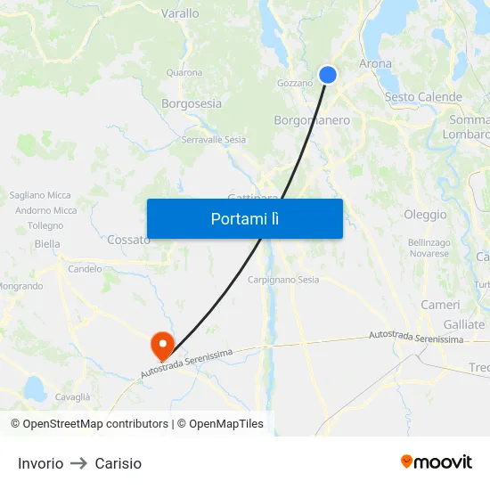 Invorio to Carisio map