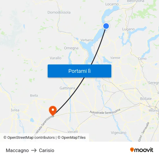 Maccagno to Carisio map