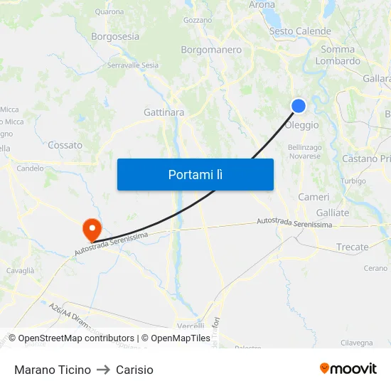 Marano Ticino to Carisio map