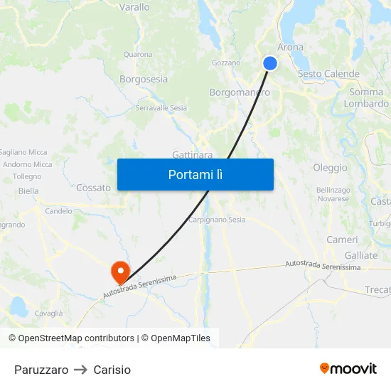 Paruzzaro to Carisio map