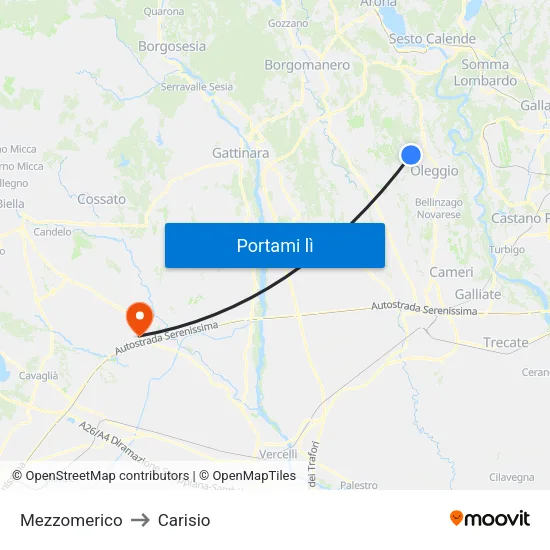 Mezzomerico to Carisio map