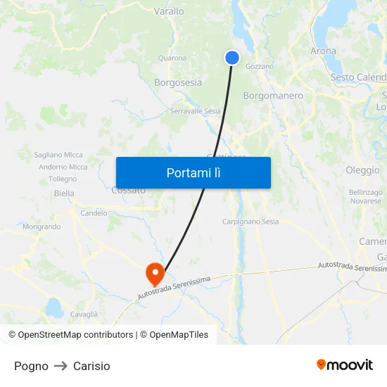 Pogno to Carisio map