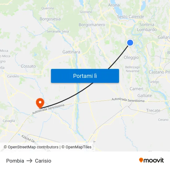 Pombia to Carisio map
