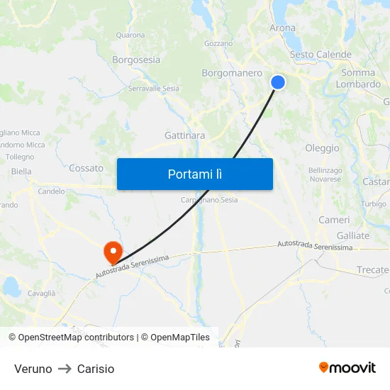 Veruno to Carisio map