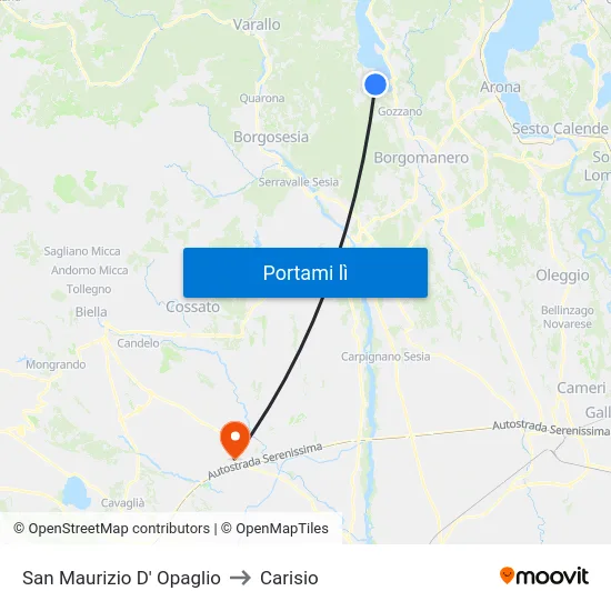 San Maurizio D' Opaglio to Carisio map