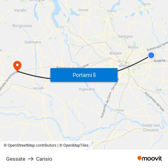 Gessate to Carisio map