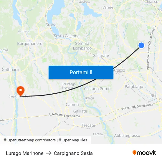 Lurago Marinone to Carpignano Sesia map