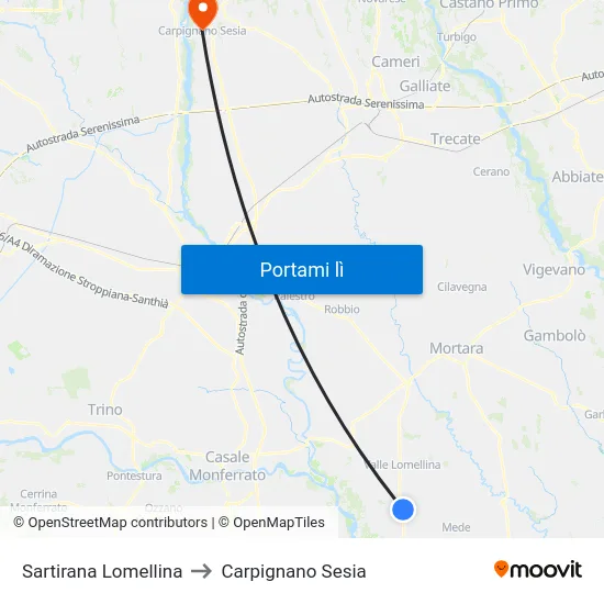 Sartirana Lomellina to Carpignano Sesia map