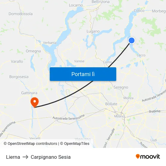 Lierna to Carpignano Sesia map
