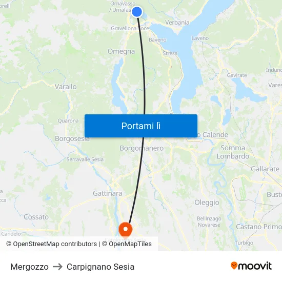 Mergozzo to Carpignano Sesia map
